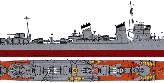 Корабль IJN Shinonome [Destroyer] - чертежи, габариты, рисунки